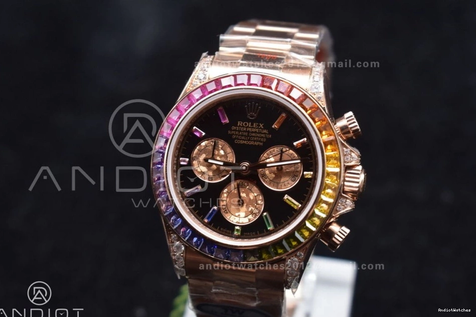 Crystal 428 Black Best on Rainbow Daytona Edition YG Dial Bracelet A RG Classic TWF 116595RBOW 0721